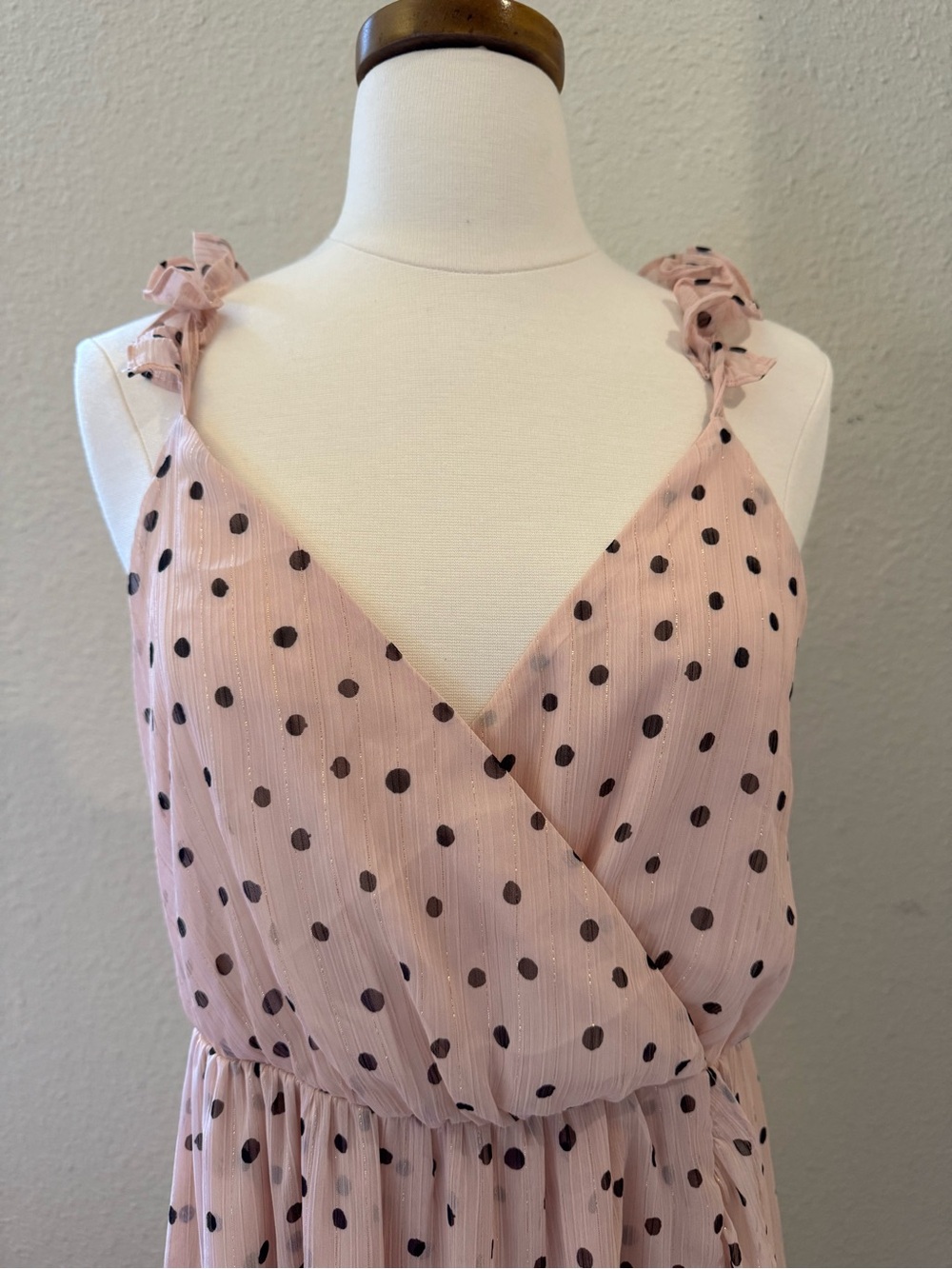 Madewell Pink Ruffle-Strap Wrap Dress in "Inkspot Dots" Sz 4 - Picture 3 of 11